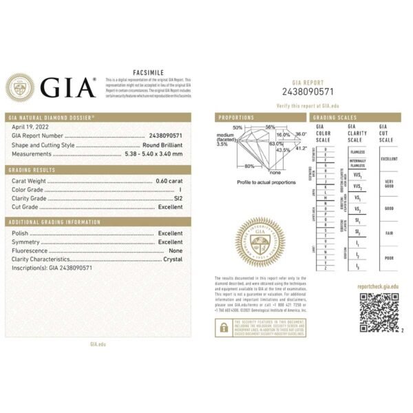 .60ct I, SI2 Natural Diamond , Durability and Timelessness - Image 2