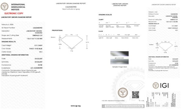 1.01 Ct Fancy Vivid Blue Diamond Emerald cut VS2 Diamond - Image 2