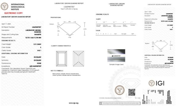 BAGUETTE cut 1.51 Carat Lab Created Diamond (E / VVS1) IGI Certified - Image 2