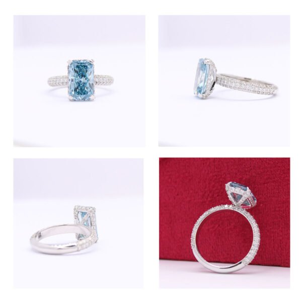 Radiant Cut Blue Diamond Jewelry Set in 14K White Gold Ring- Customize Also - Image 6