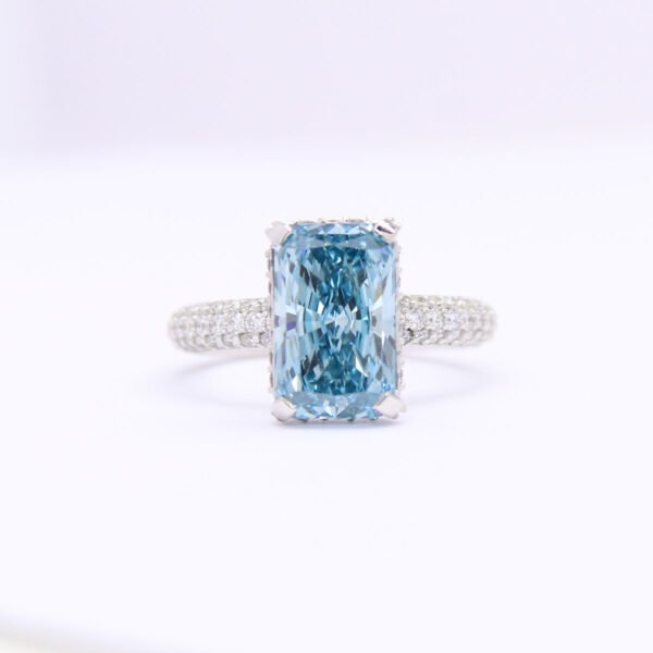 Radiant Cut Blue Diamond Jewelry Set in 14K White Gold Ring- Customize Also