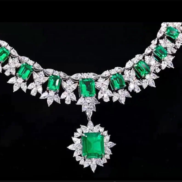 14 k gold studded bridle lab grown diamond and lab grown emerald beautiful Necklace set - Image 3